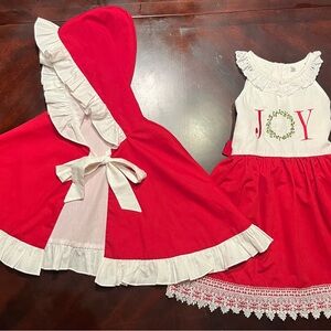 Girls Christmas Dress Set with Cape